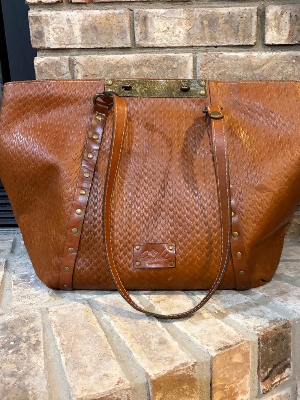 Patricia Nash Benvenuto Florence Tooled Weave Brown Leather Tote